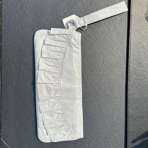 White Hobo ruffle leather wristlet
